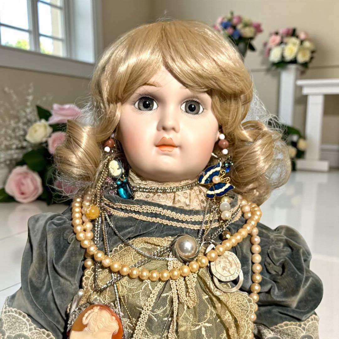 ユミカ ビスクドール ジュモー ブルー ベルベット ドレス ボネ バッグ