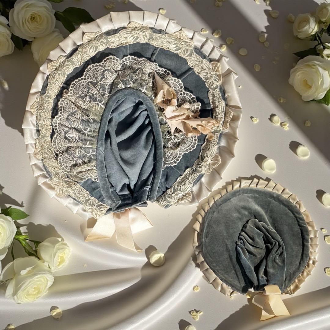 ユミカ ビスクドール ジュモー ブルー ベルベット ドレス ボネ バッグ