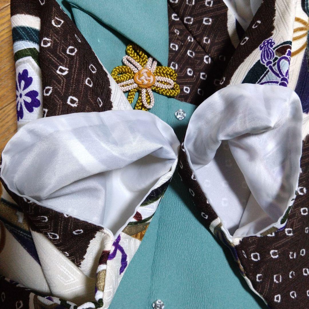 足袋雪駄付き★三歳★男の子★青緑色被布＆茶白着物