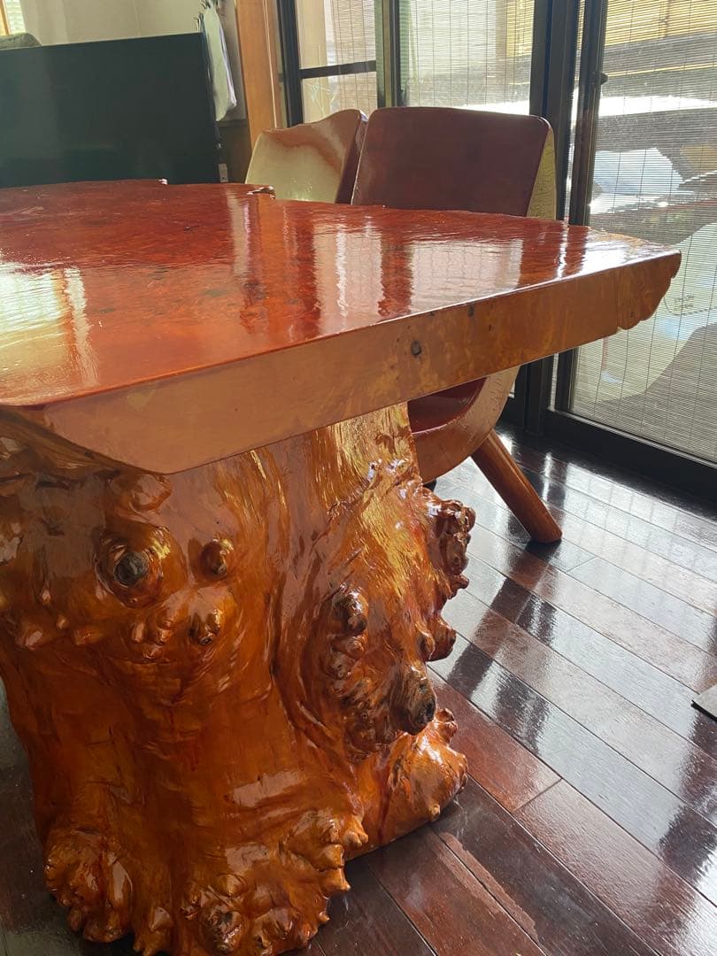 栃の木　とちの木　一枚板テーブル　注文製作　イス5脚　座敷用脚短い有　一枚板