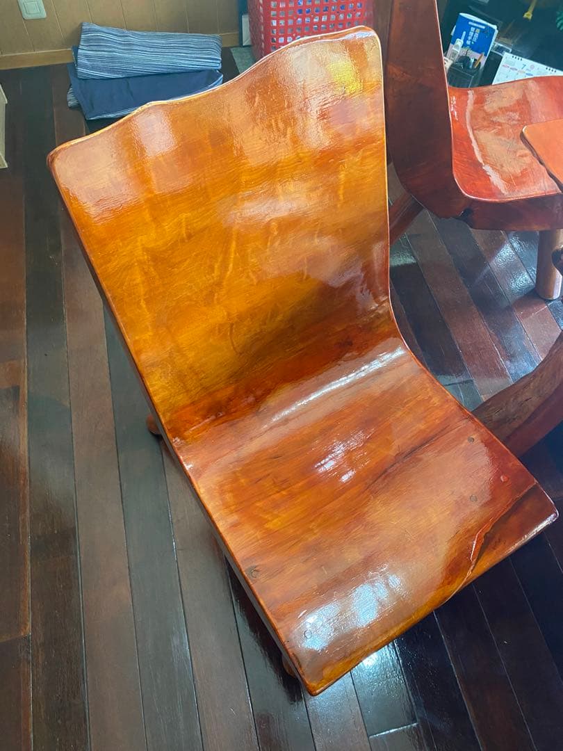 栃の木　とちの木　一枚板テーブル　注文製作　イス5脚　座敷用脚短い有　一枚板