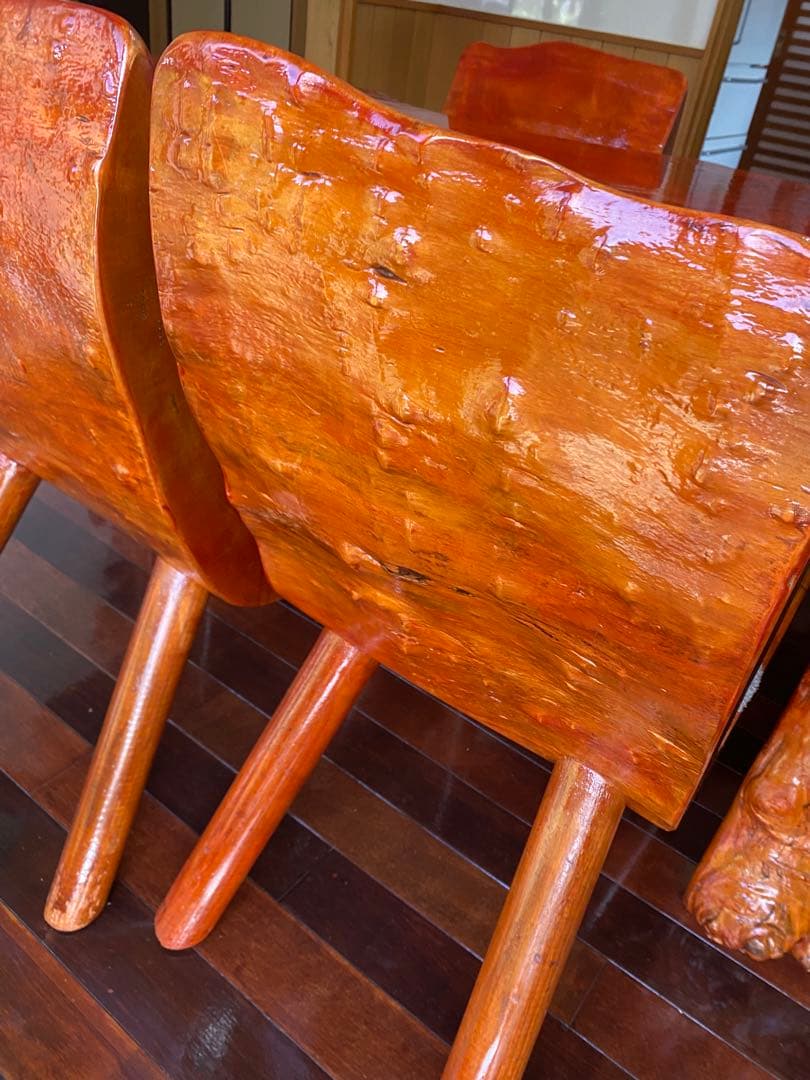 栃の木　とちの木　一枚板テーブル　注文製作　イス5脚　座敷用脚短い有　一枚板