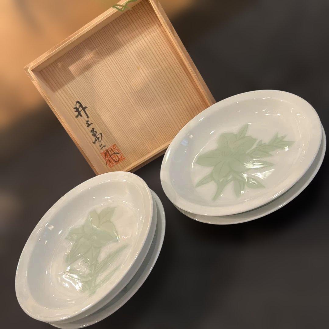 人間国宝　井上萬二【本人作】銘々皿　5客揃い