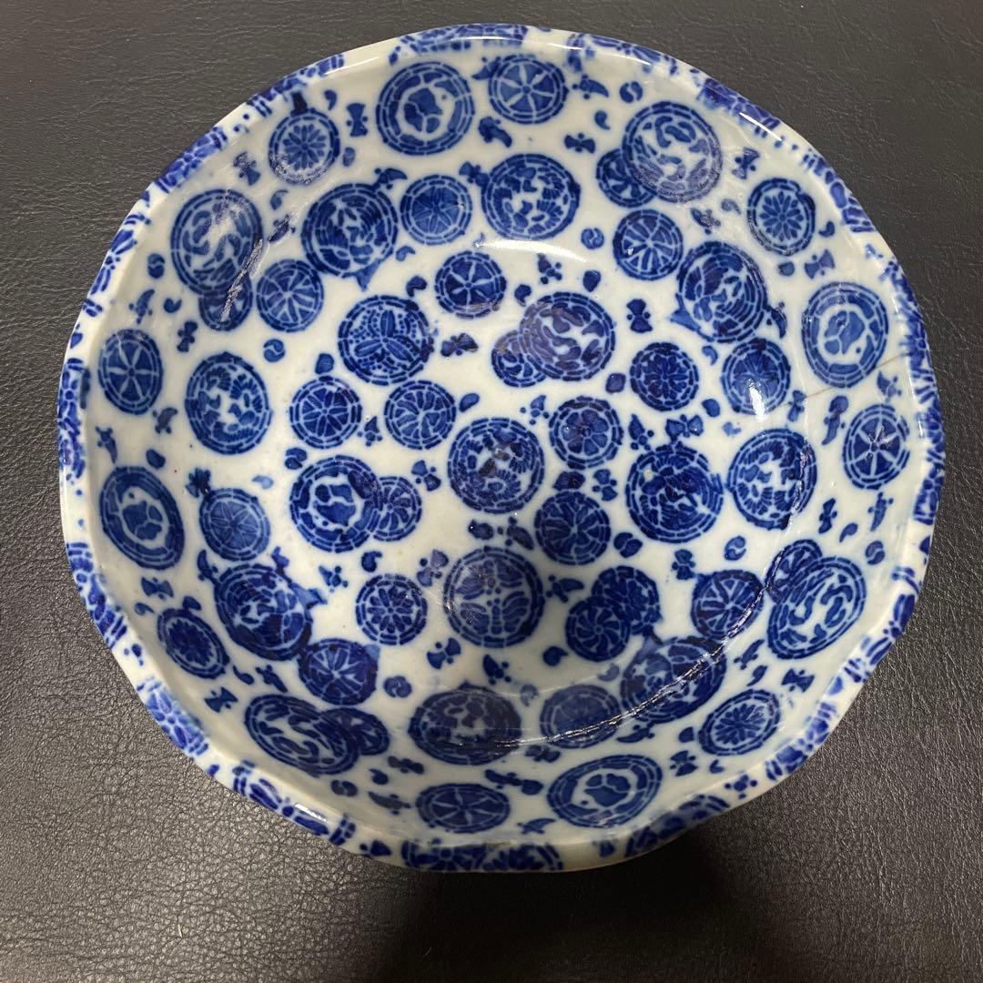 明治時代 古伊万里　印判鉢 染付 丸紋尽し 飾鉢