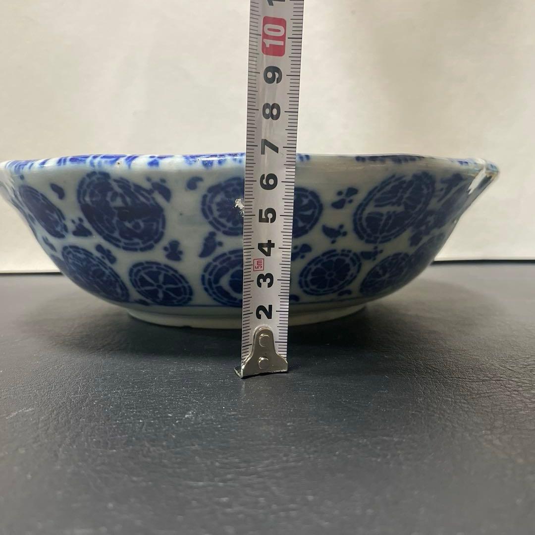 明治時代 古伊万里　印判鉢 染付 丸紋尽し 飾鉢