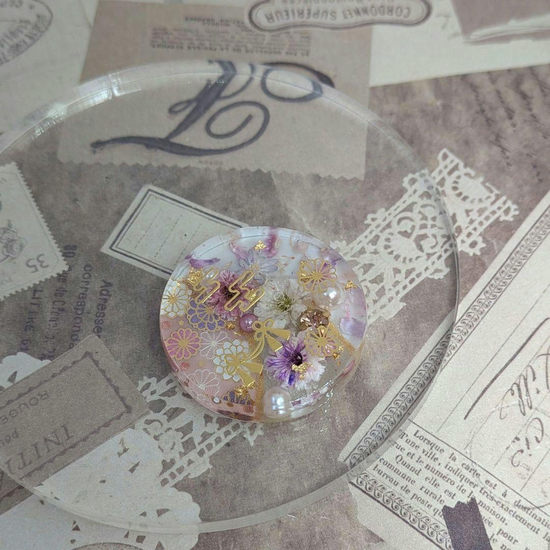 ＃512 和柄✴ピンク＆パープル✴レジンヘアゴムキーホルダーブローチ