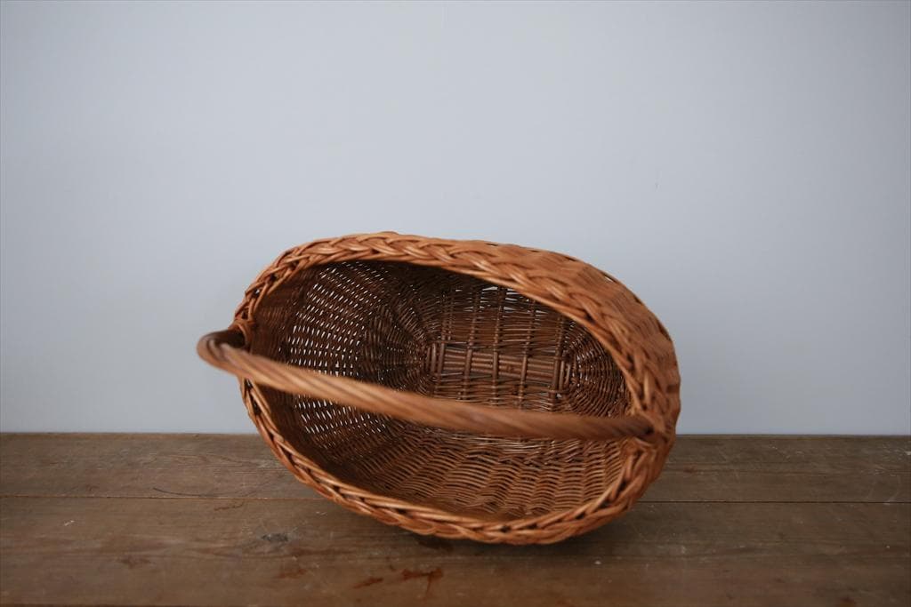 フランスアンティークラタン製バスケット/パニエ/アラログカゴ籐籠(86-15)