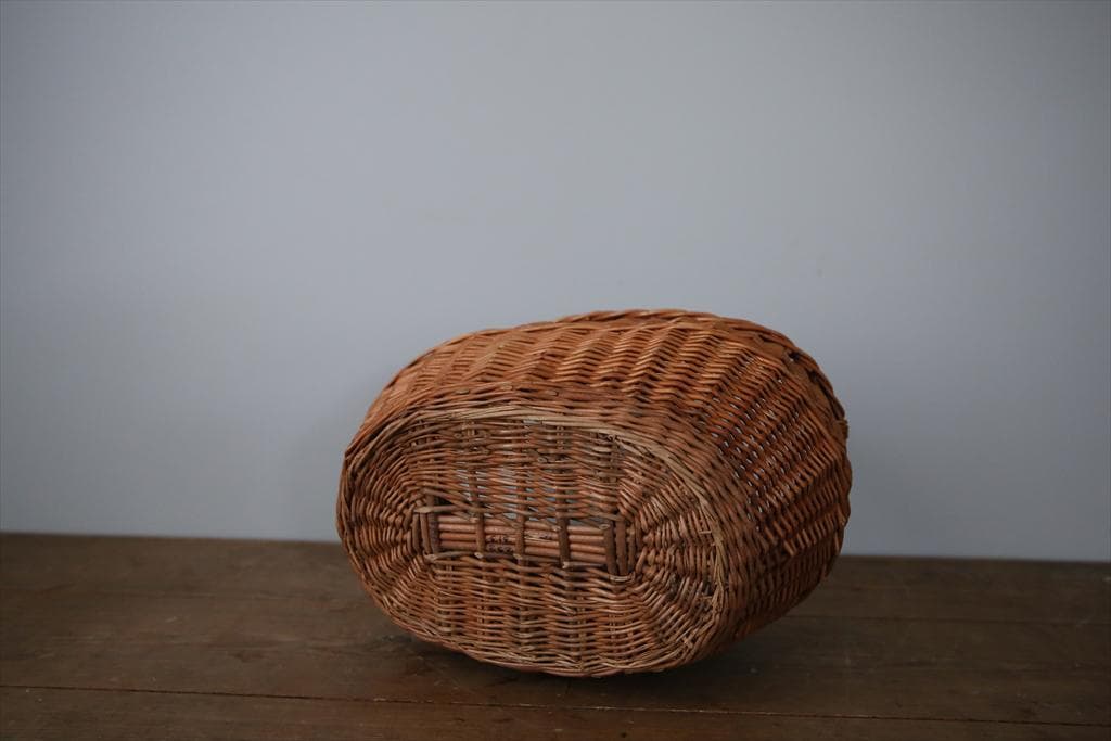フランスアンティークラタン製バスケット/パニエ/アラログカゴ籐籠(86-15)