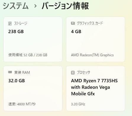 ミニPC Chatreey AN3P R7-7735HS/32GB/256G/Win11