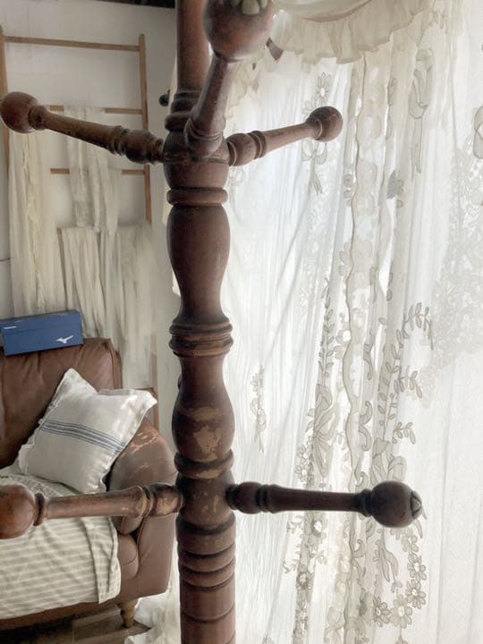 アンティーク　ウッド　真鍮　ポールハンガー　コート掛け　古木　ウーデン