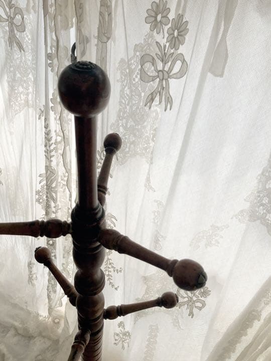 アンティーク　ウッド　真鍮　ポールハンガー　コート掛け　古木　ウーデン