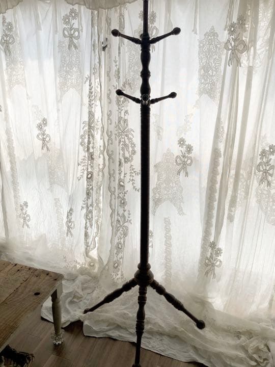 アンティーク　ウッド　真鍮　ポールハンガー　コート掛け　古木　ウーデン