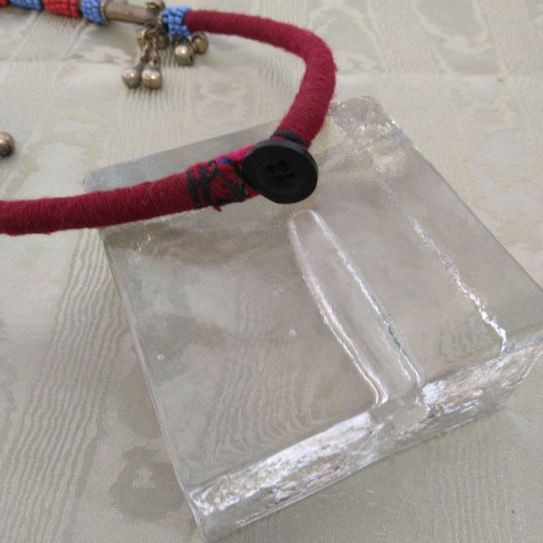 AC-109　ウズベク　古物骨董　ネックレス　赤＆水色ビーズ