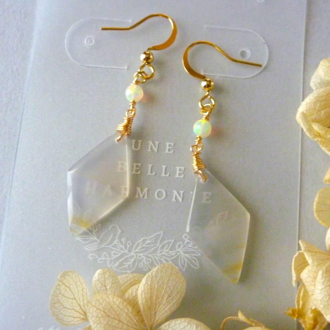 14kgf/天然石アイリスアゲート◇とエチオピアンオパールのピアス★ハンドメイド