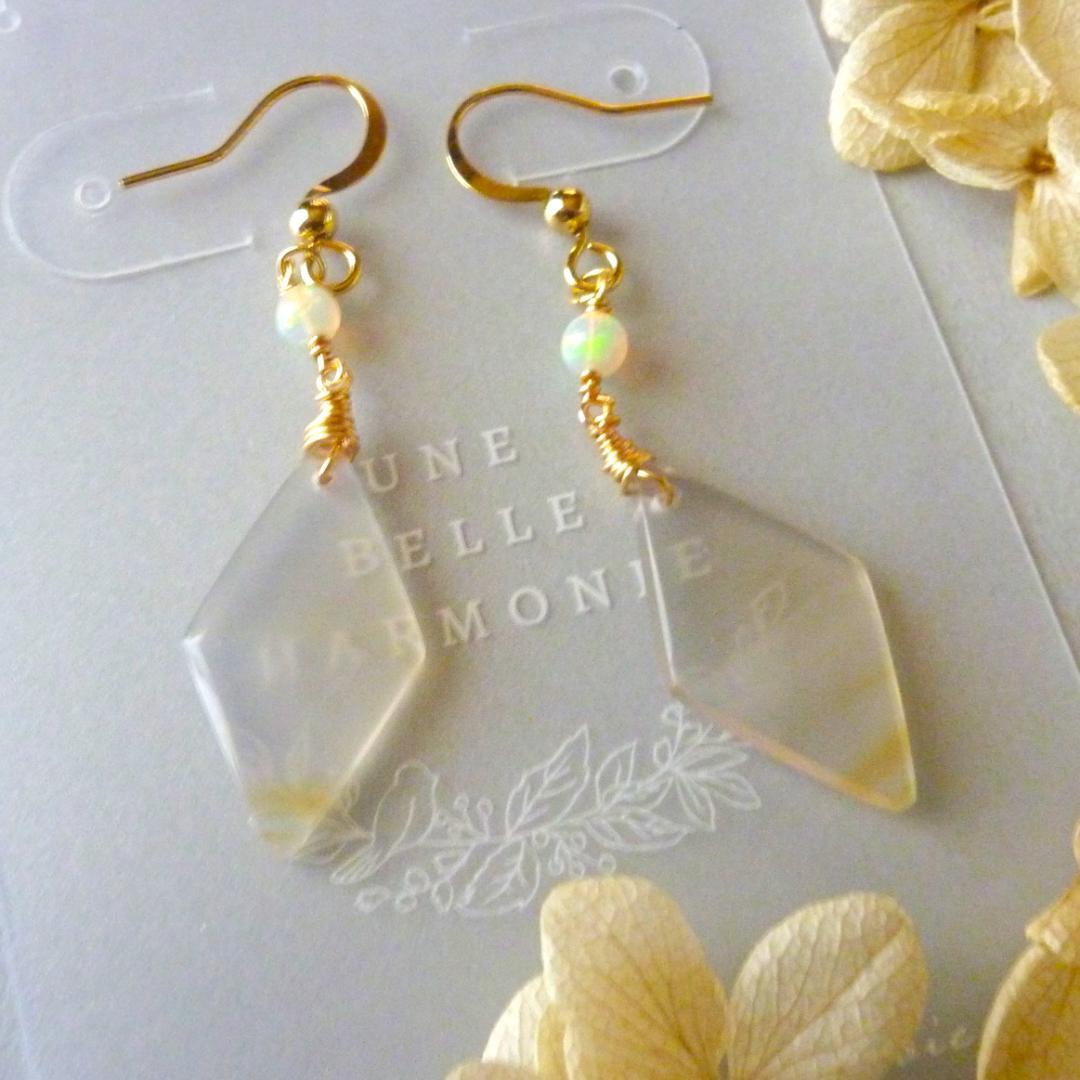 14kgf/天然石アイリスアゲート◇とエチオピアンオパールのピアス★ハンドメイド