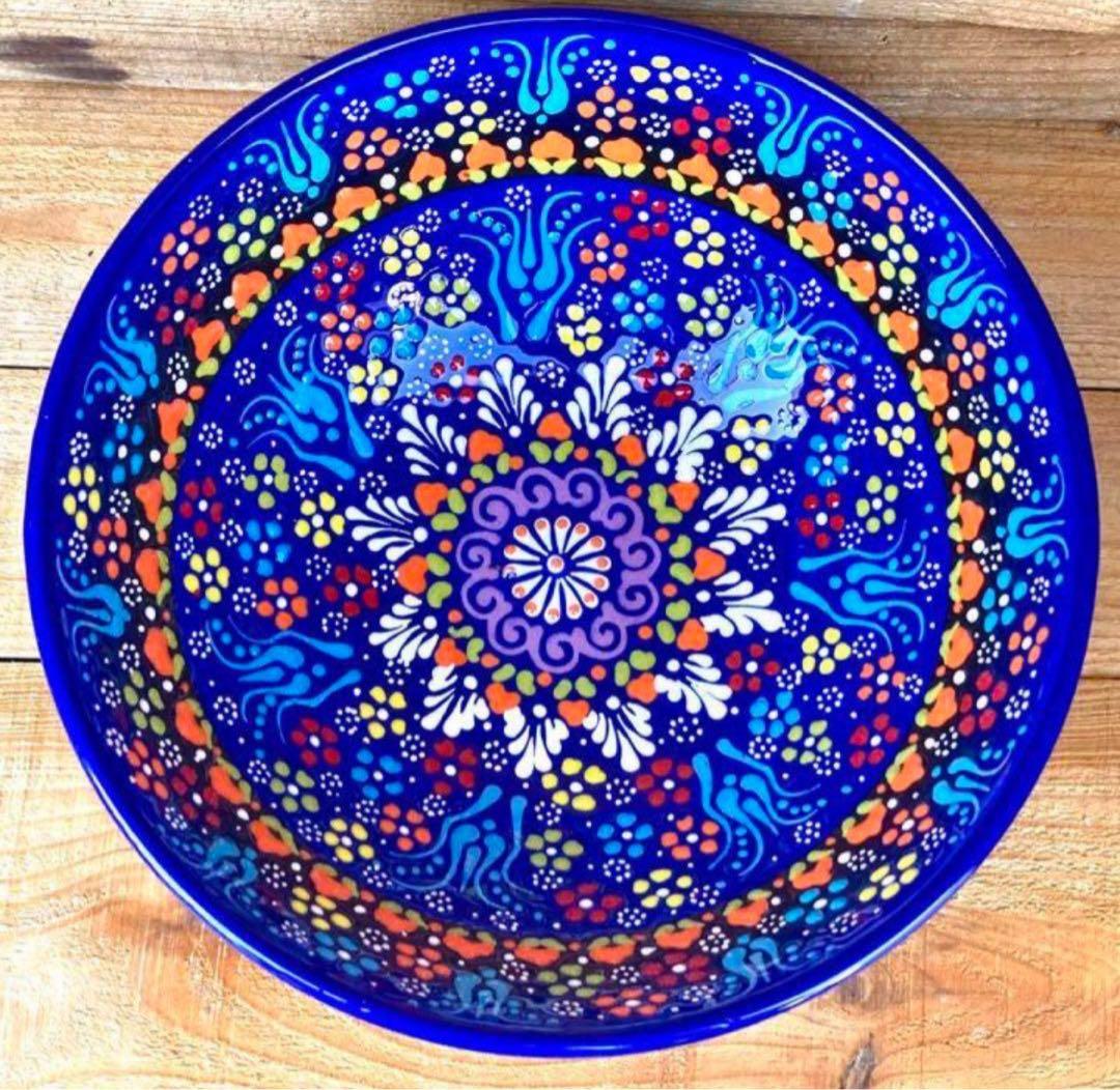 直径22cm☆新品☆【トルコ】ボウル皿 ＊ブルー＊ キュタフヤ陶器 ハンドメイド