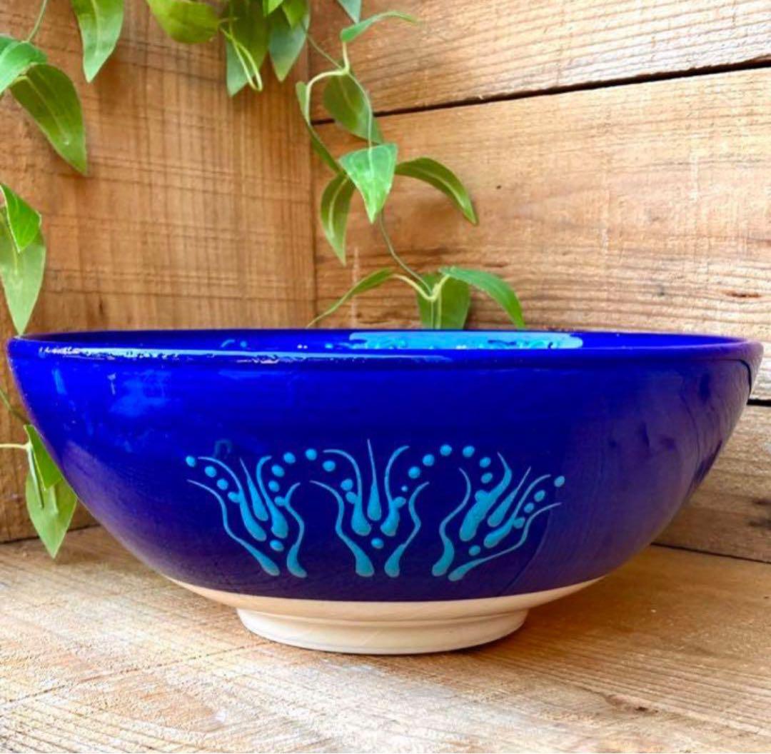 直径22cm☆新品☆【トルコ】ボウル皿 ＊ブルー＊ キュタフヤ陶器 ハンドメイド