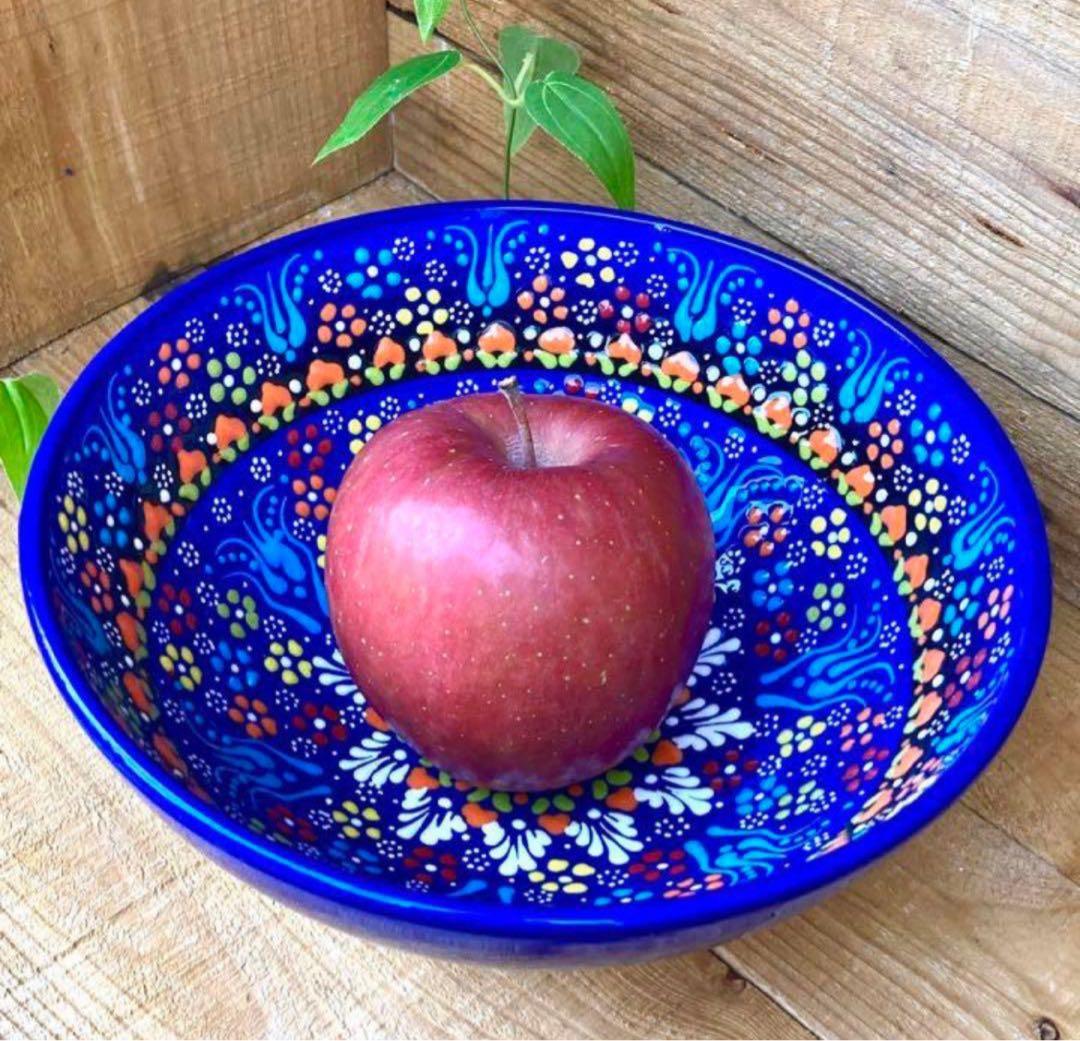 直径22cm☆新品☆【トルコ】ボウル皿 ＊ブルー＊ キュタフヤ陶器 ハンドメイド