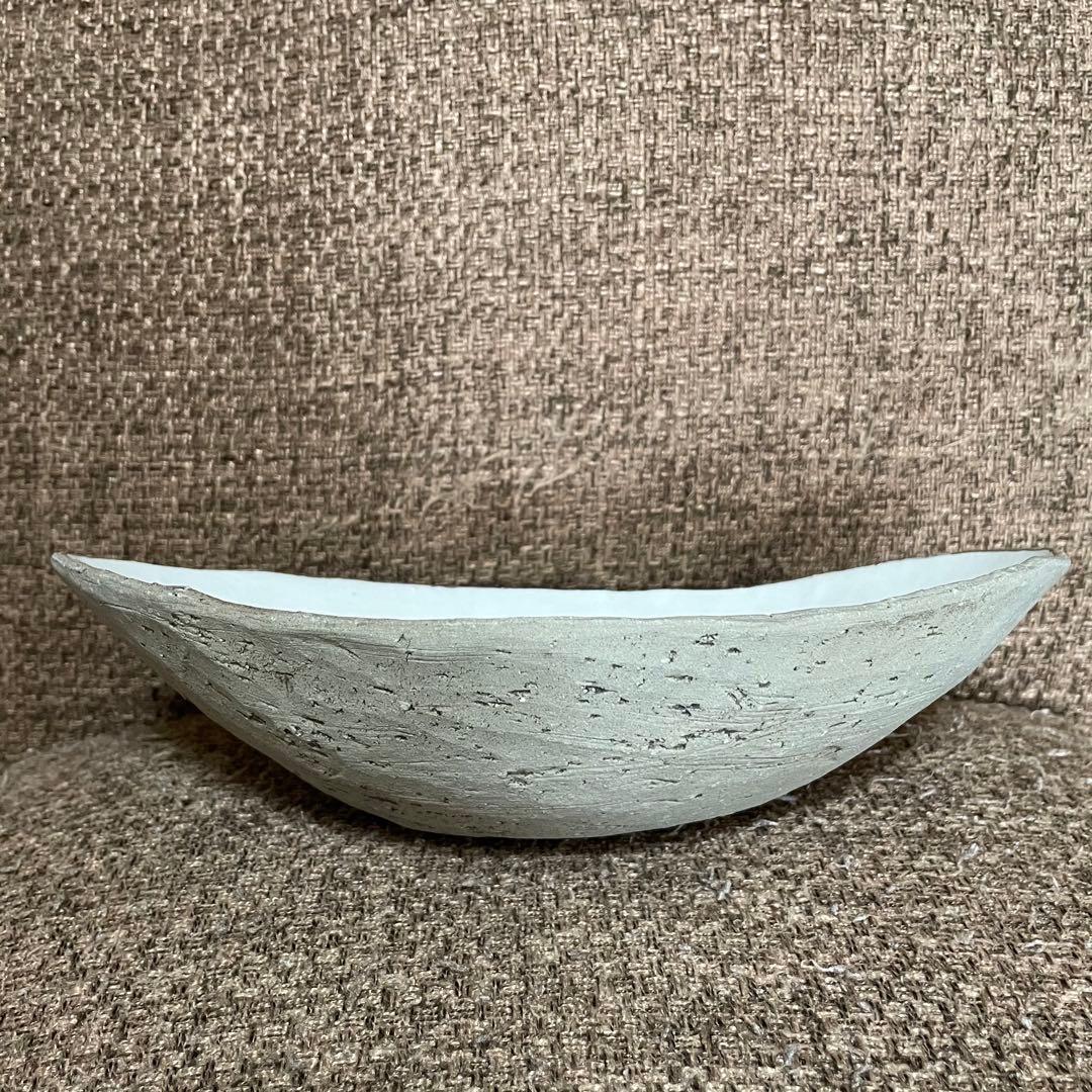 作家 陶工房SORA 土田空 リム皿 舟形鉢 小鉢 白釉 焼きしめ 新品未使用