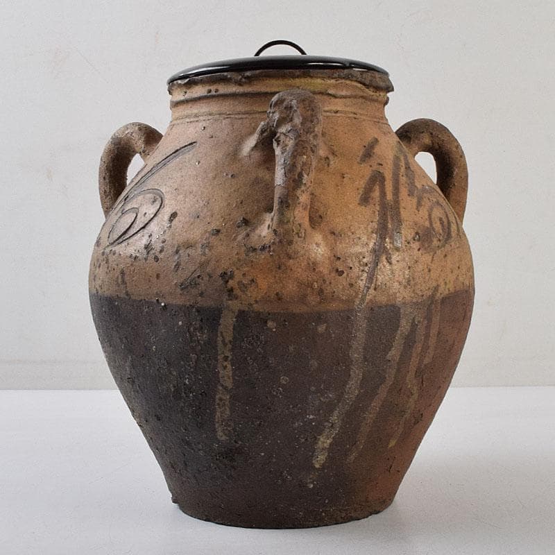 唐津焼　古唐津　福字文　三つ耳水指　時代箱　江戸時代　享保期　C　R9480H