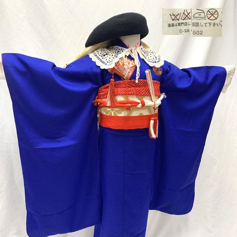 602ag32■七五三 七歳 女児 着物&丸帯&長襦袢 色無地 洒落紋■美品
