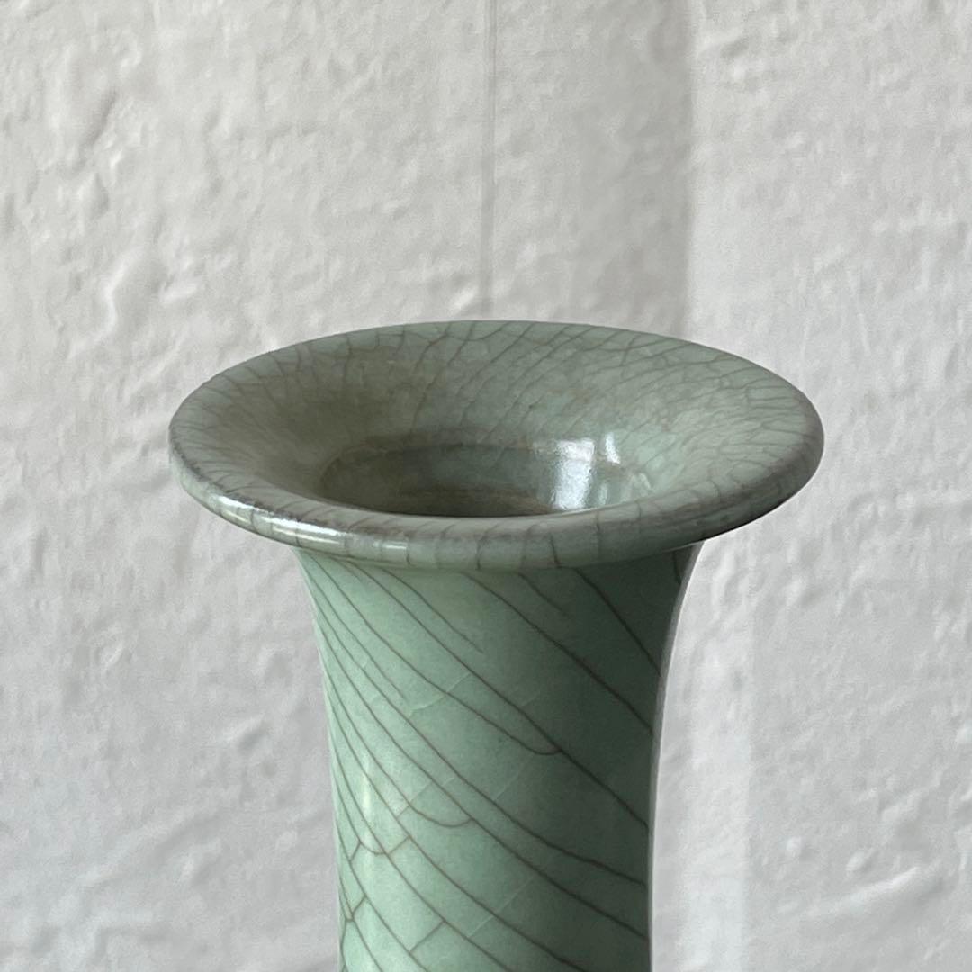 中島ブルーの傑作　人間国宝　中島宏　青磁　花入　共箱　花器　花瓶　壷　青瓷