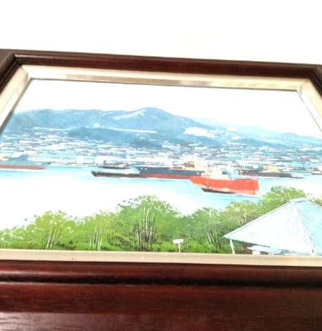 真作 油彩 辻京子 長崎港 風景画 額装 油絵 F6 絵画