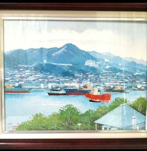 真作 油彩 辻京子 長崎港 風景画 額装 油絵 F6 絵画