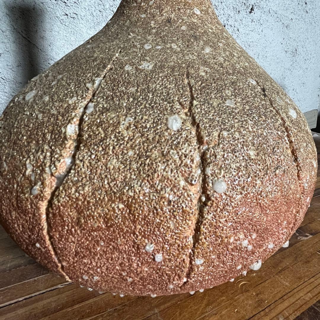 【作家物・信楽焼】焼締 花瓶 壺型 一輪挿し 署名有 陶印 和モダン 茶陶 花器