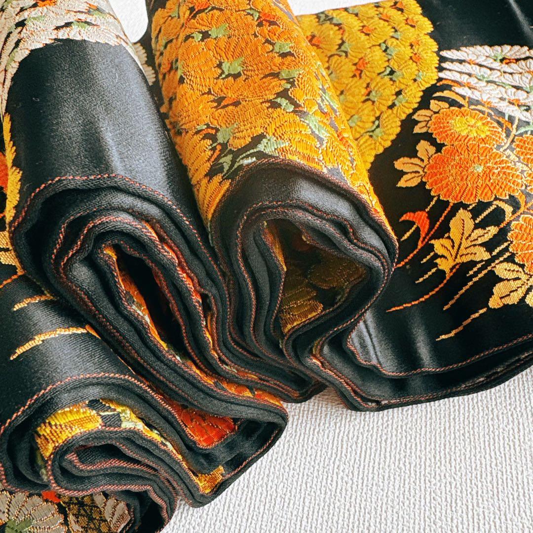 フルセット　七五三７歳女の子　上品　総絞り　緑　黒袋帯　菊　小物セット　7063