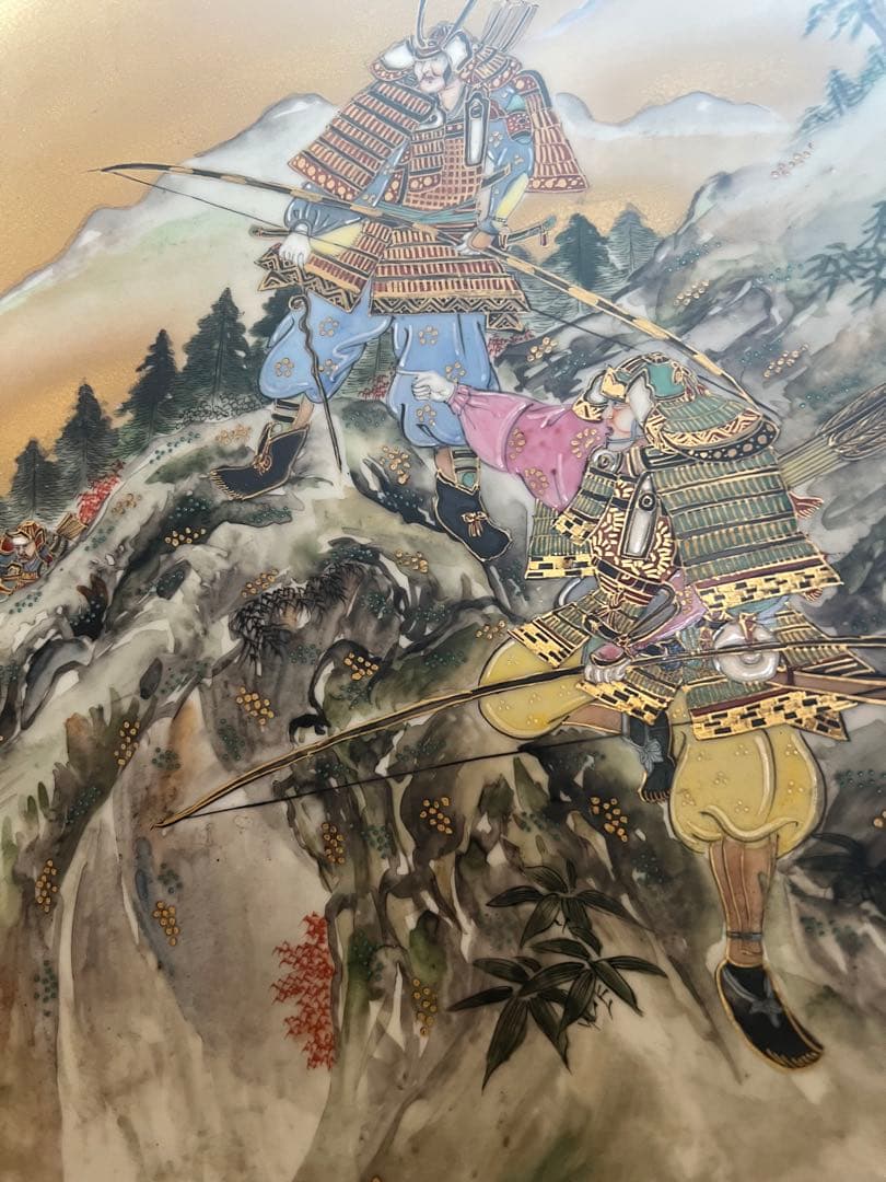 九谷秀山　大皿　木の台座セット　送料込み