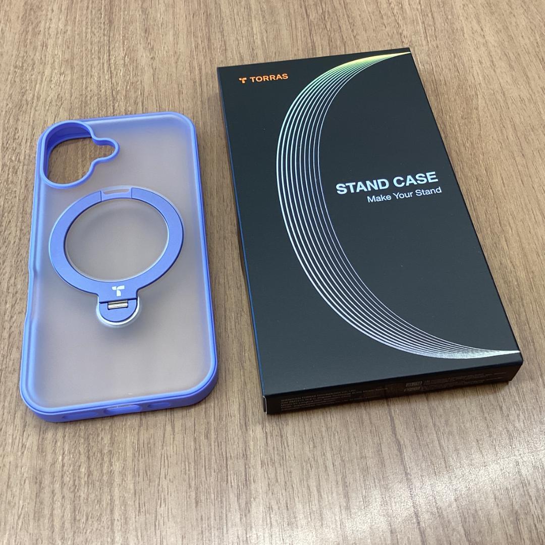 iPhone 16 用 ケース 360° ゼンマイ式スタンド 米軍規格 ブルー