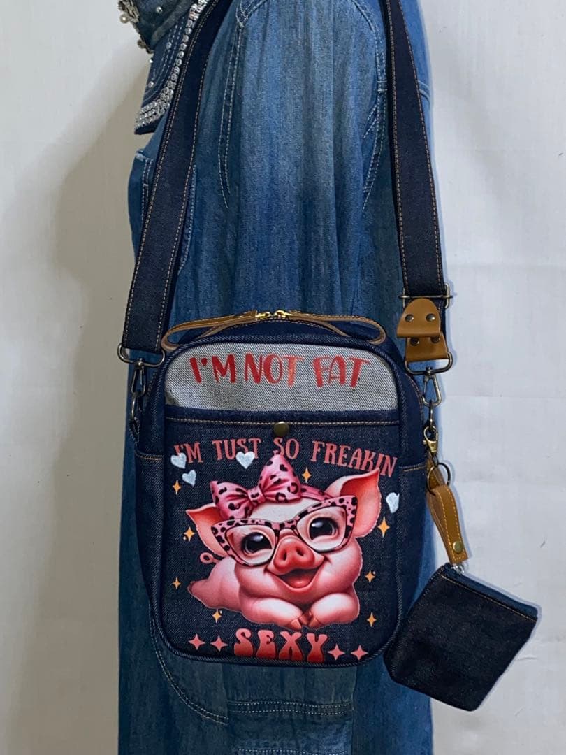 ハンドメイド☆岡山デニム♪☆ブタさん♪ブタ☆ショルダーバッグ