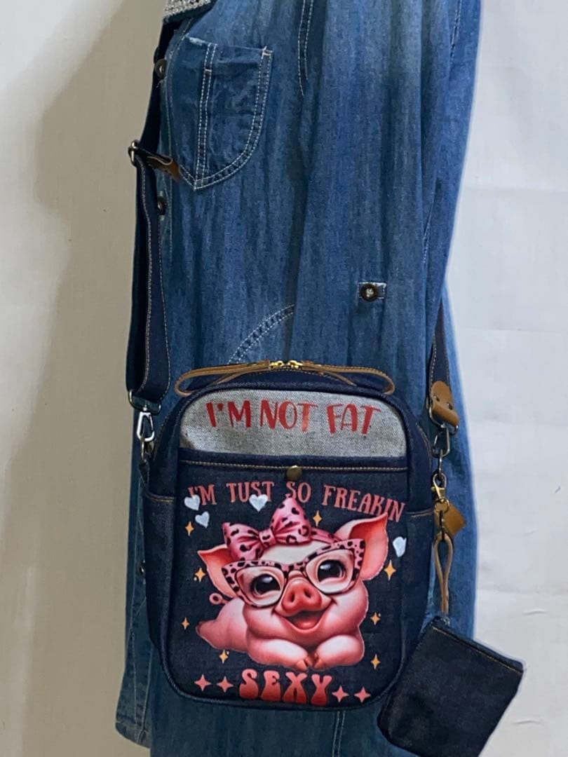 ハンドメイド☆岡山デニム♪☆ブタさん♪ブタ☆ショルダーバッグ