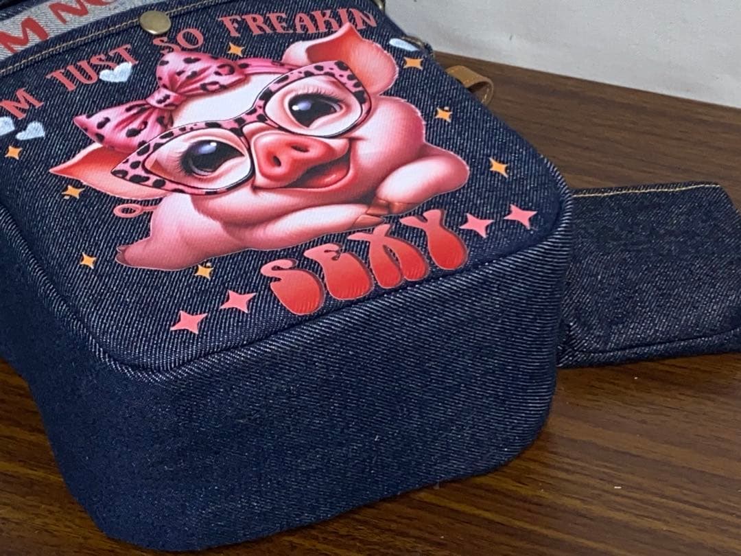 ハンドメイド☆岡山デニム♪☆ブタさん♪ブタ☆ショルダーバッグ