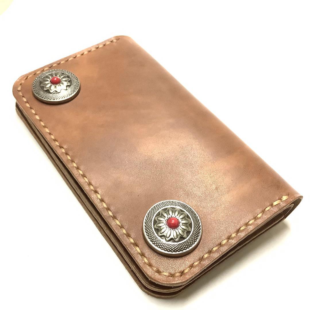 ハンドメイド 国産牛革 姫路レザー スムースレザー ミドルトラッカーウォレット