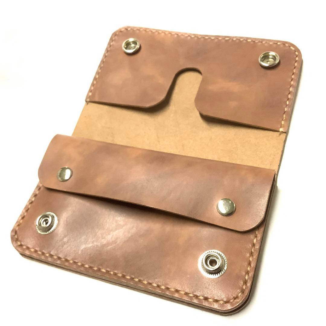 ハンドメイド 国産牛革 姫路レザー スムースレザー ミドルトラッカーウォレット