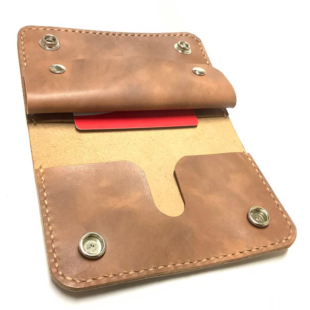 ハンドメイド 国産牛革 姫路レザー スムースレザー ミドルトラッカーウォレット