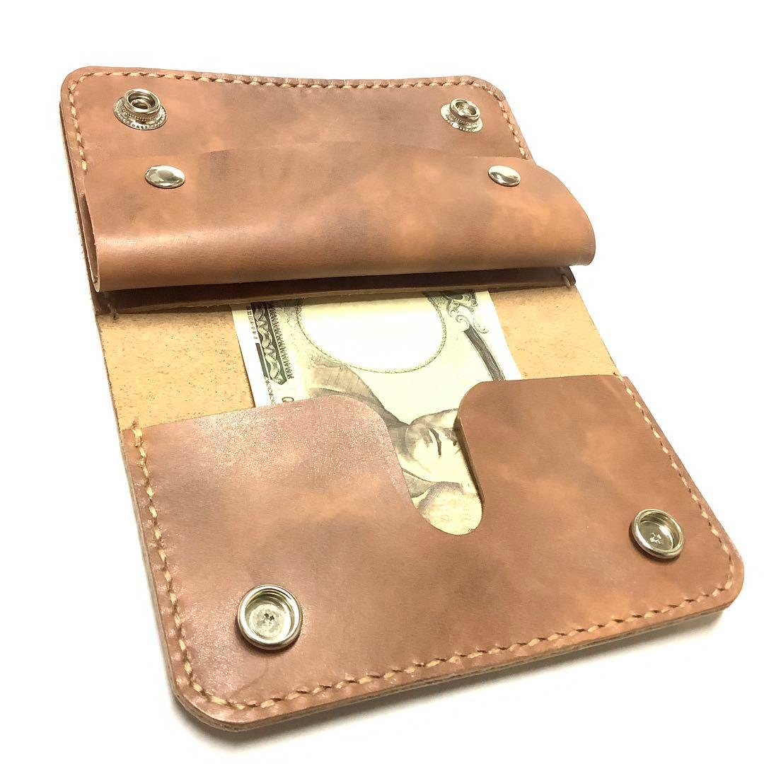 ハンドメイド 国産牛革 姫路レザー スムースレザー ミドルトラッカーウォレット