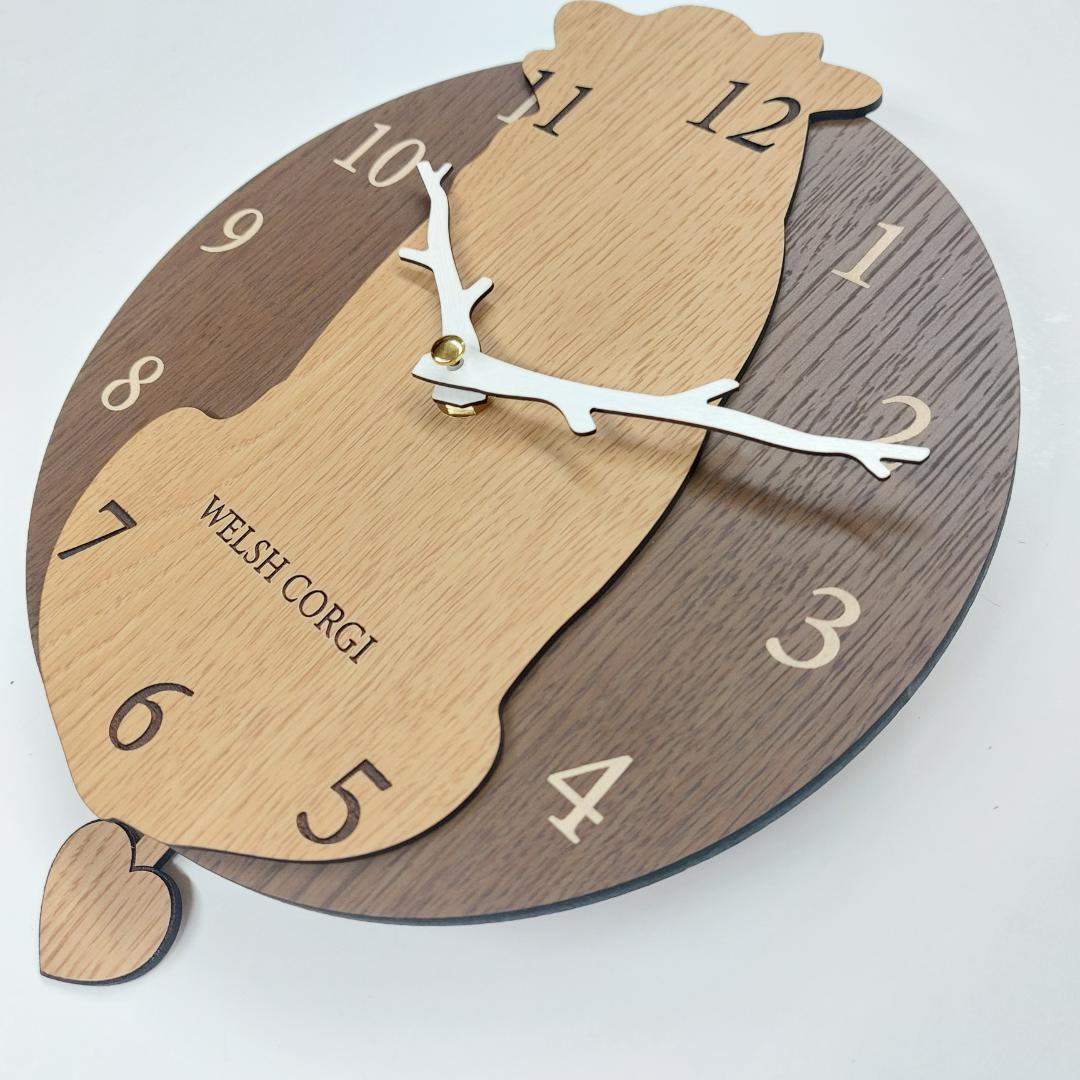 【期間限定値下げ】名入れ　しっぽ 振り子・はみ出し掛時計 コーギー