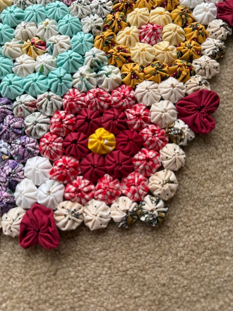 ハンドメイド ヨーヨーキルト 六角形 コーナーマット ハート パッチワーク