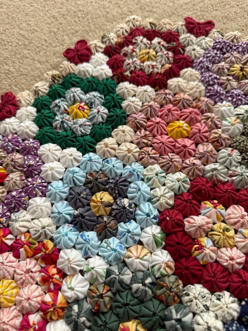 ハンドメイド ヨーヨーキルト 六角形 コーナーマット ハート パッチワーク