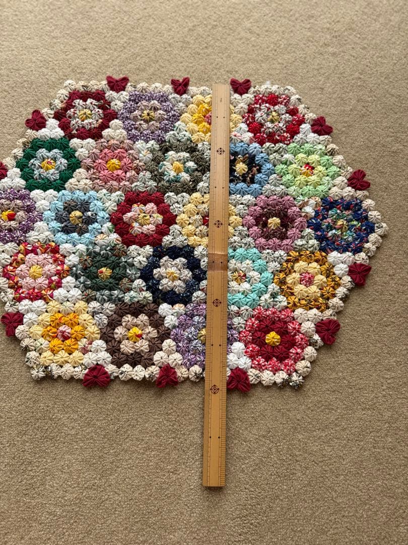 ハンドメイド ヨーヨーキルト 六角形 コーナーマット ハート パッチワーク