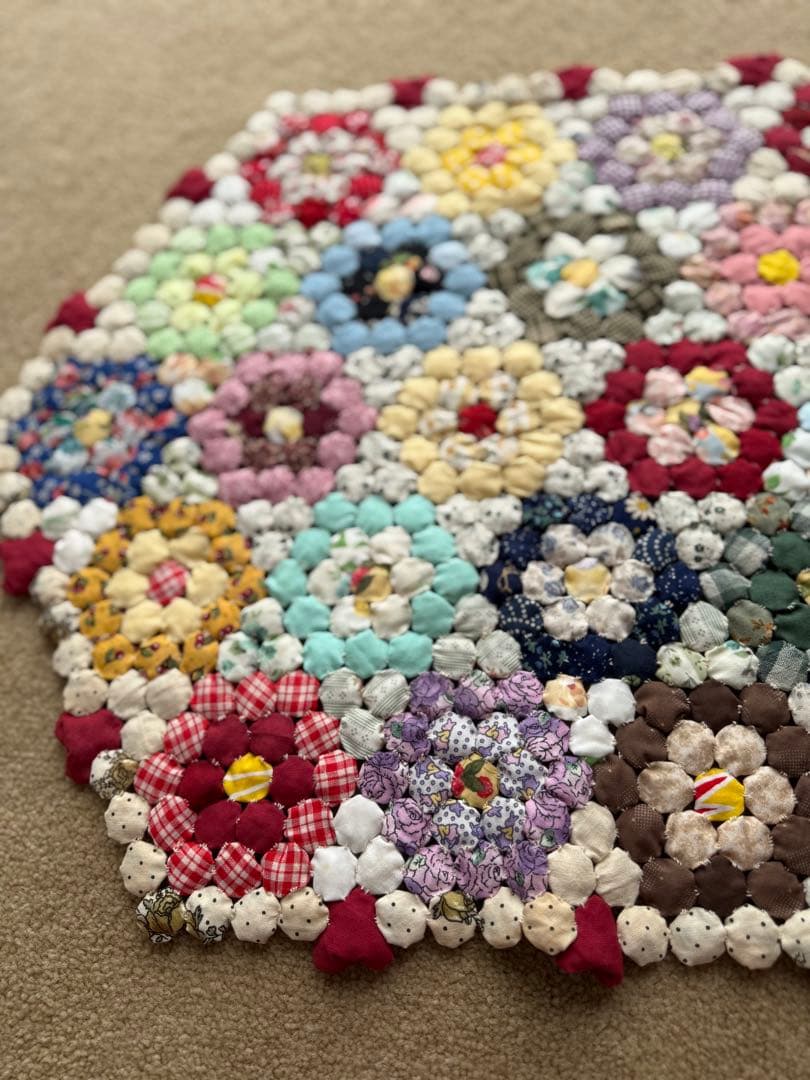 ハンドメイド ヨーヨーキルト 六角形 コーナーマット ハート パッチワーク