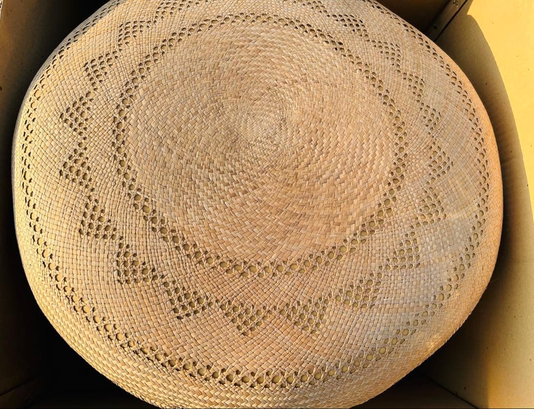 昭和レトロ 本パナマ 円形 座布団 5枚組み 56cm 未使用品 台湾製