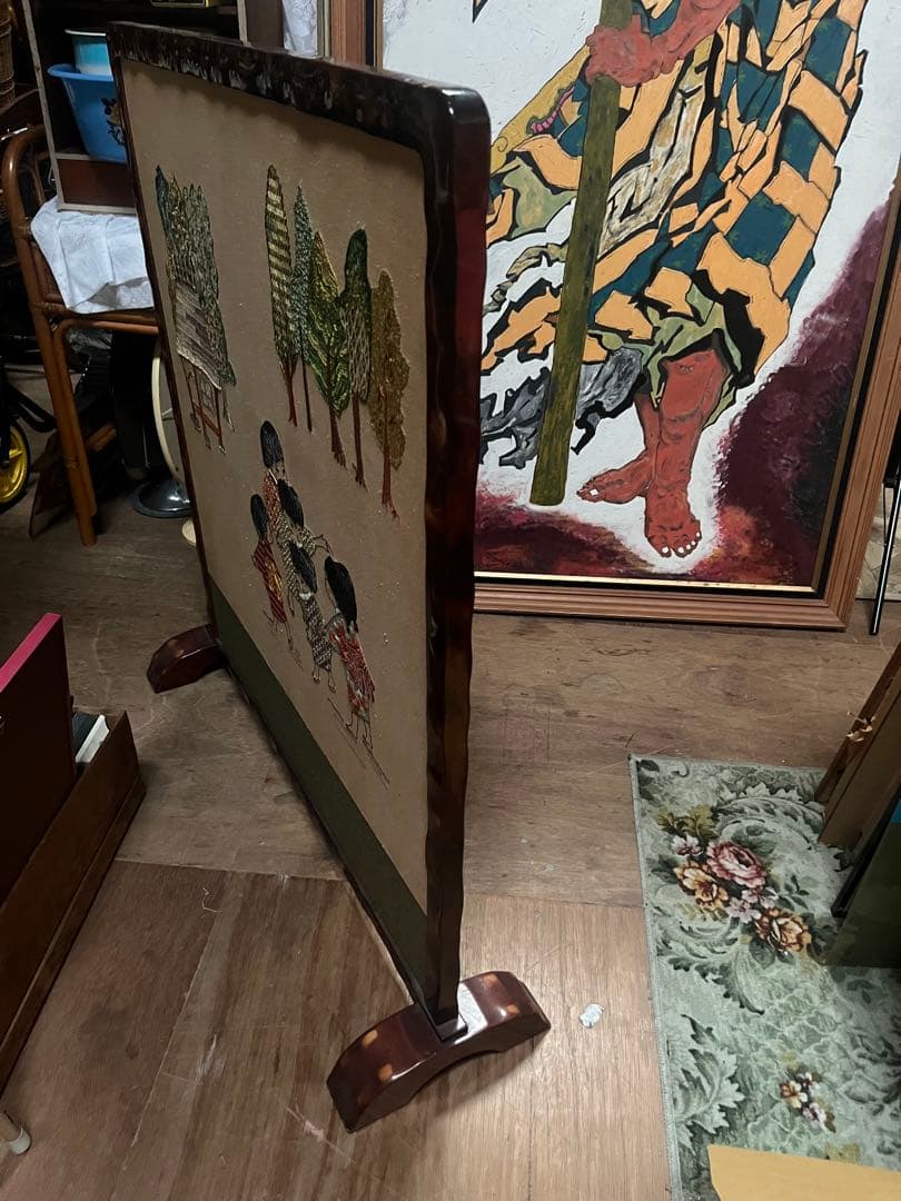 衝立 刺繍 裏側破れあり 昭和レトロ 当時物 インテリア 目隠し 和室