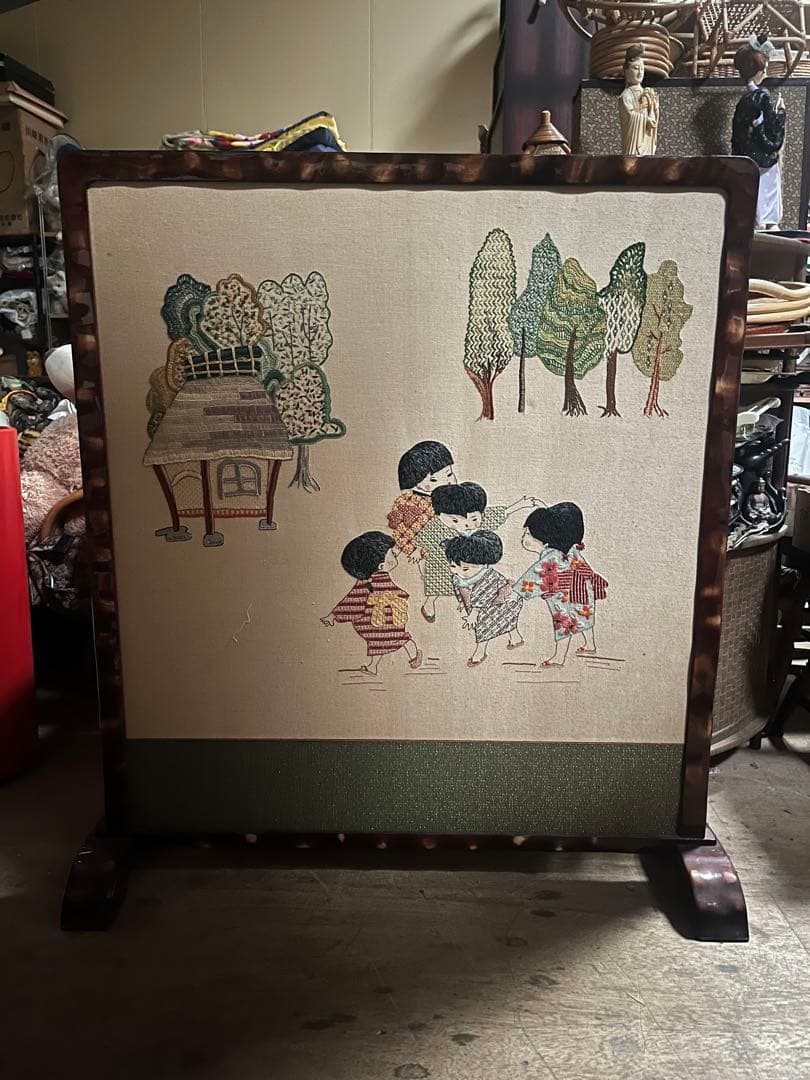 衝立 刺繍 裏側破れあり 昭和レトロ 当時物 インテリア 目隠し 和室
