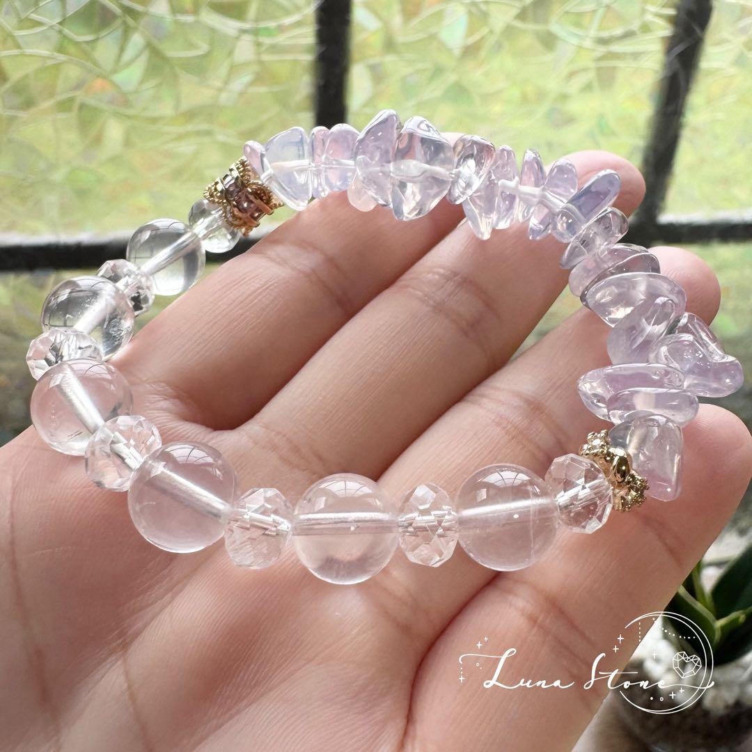 【スコロライト×スターローズクォーツ】透明感の中に灯る癒しの光 天然石 ブレス