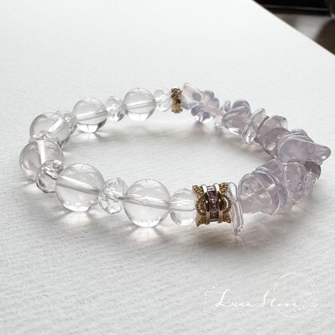 【スコロライト×スターローズクォーツ】透明感の中に灯る癒しの光 天然石 ブレス