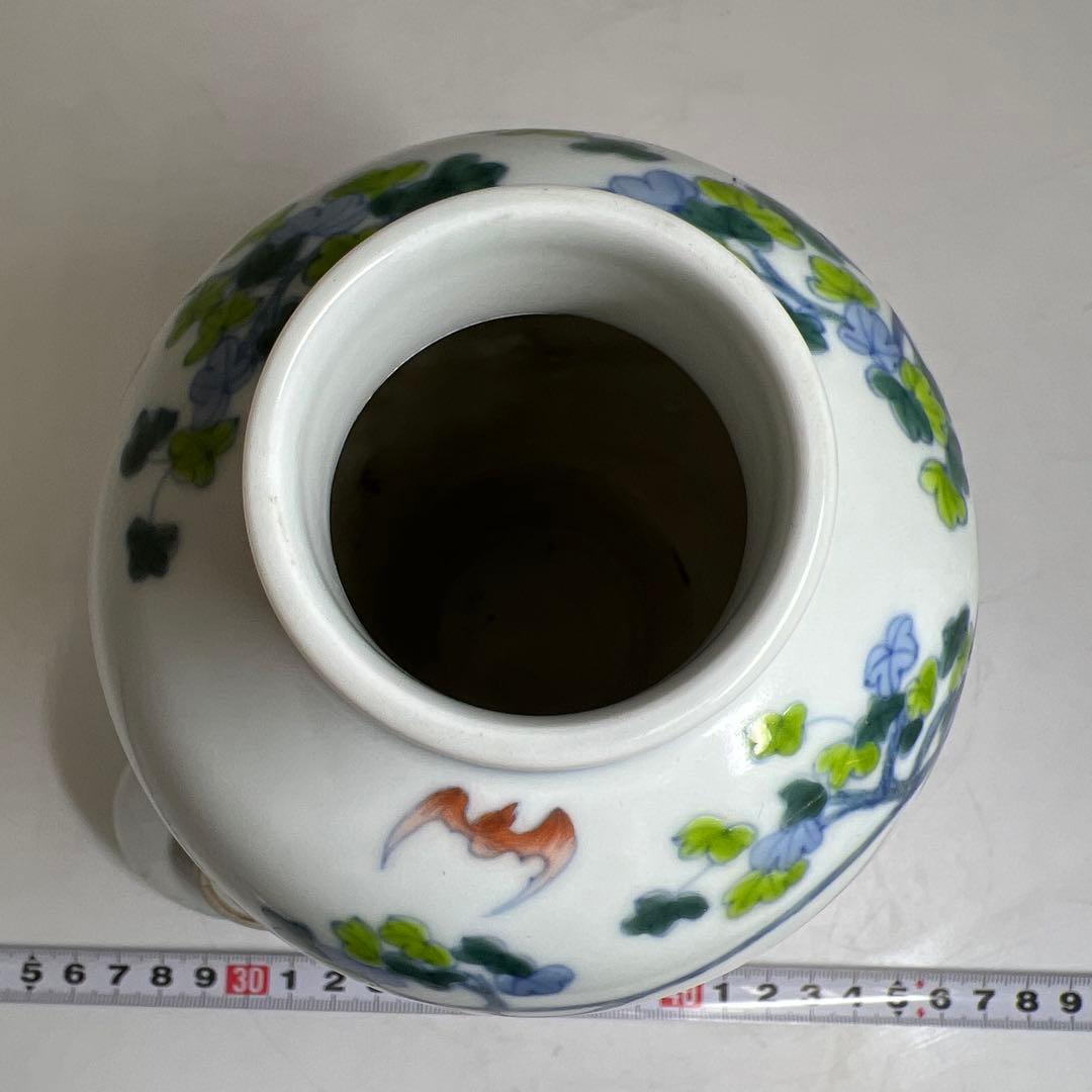 中国美術　大明成化年製　粉彩蓋付花瓶　木箱付　高さ約23㎝　東Y8-0303①